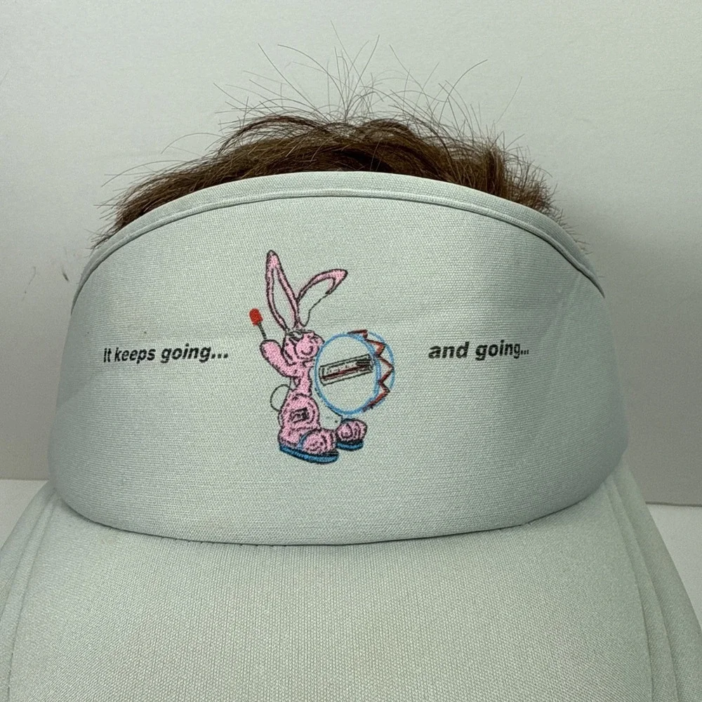 Energizer‎ Bunny Visor Cap Gray Nissin Bunny Logo Hat Strap Back Adjustable